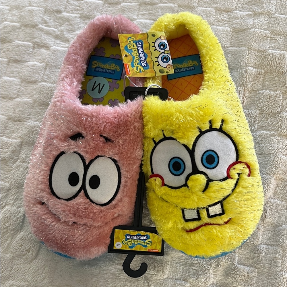 Women’s SpongeBob SquarePants & Patrick Fuzzy Sparkly Slippers - Pink and Yellow